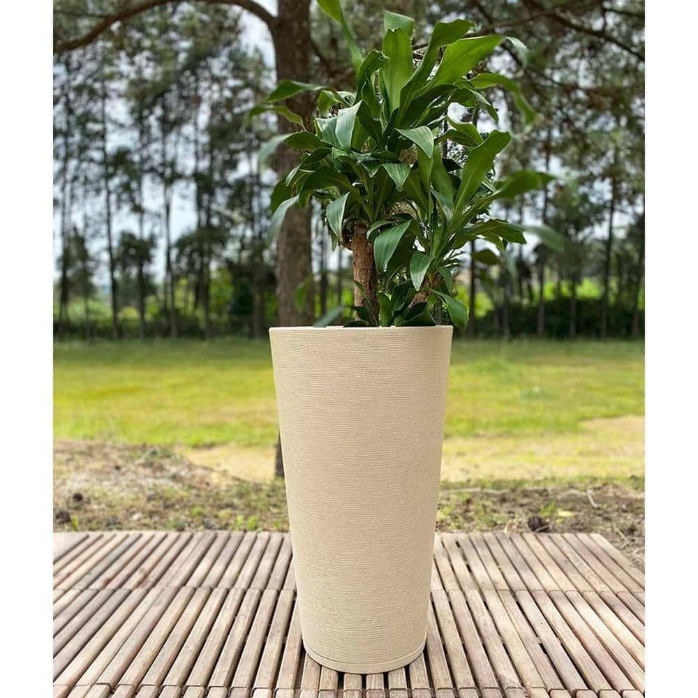 FLORIDIS Genebra Large Beige Stone Effect Resin Planter Bowl - Image 3