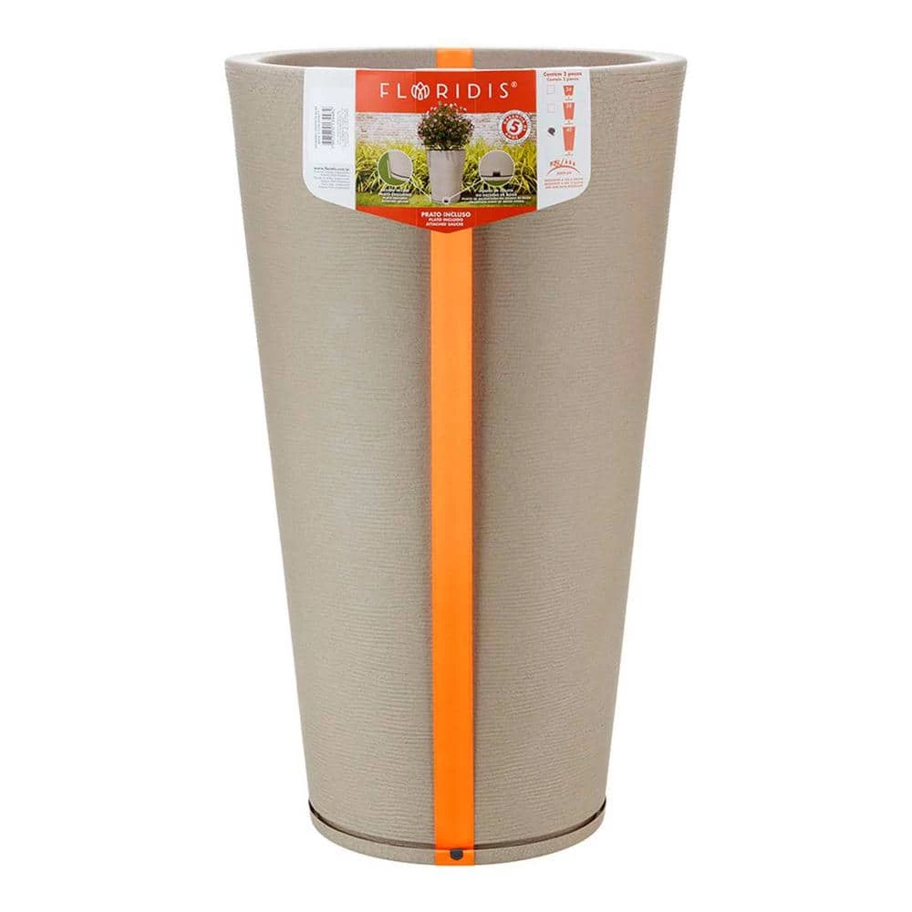 FLORIDIS Genebra Large Beige Stone Effect Resin Planter Bowl - Image 2