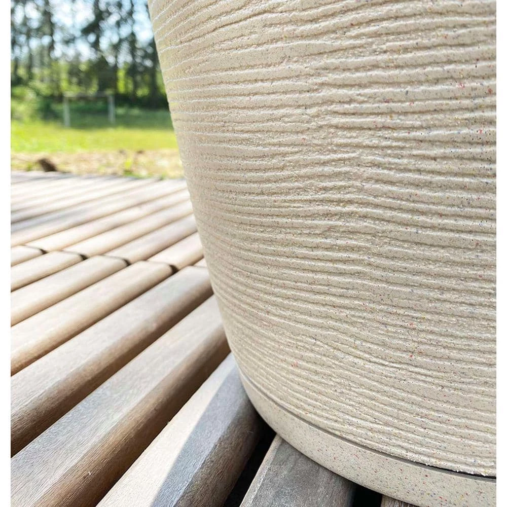 FLORIDIS Amsterdan X-Large Beige Stone Effect Resin Planter Bowl - Image 3