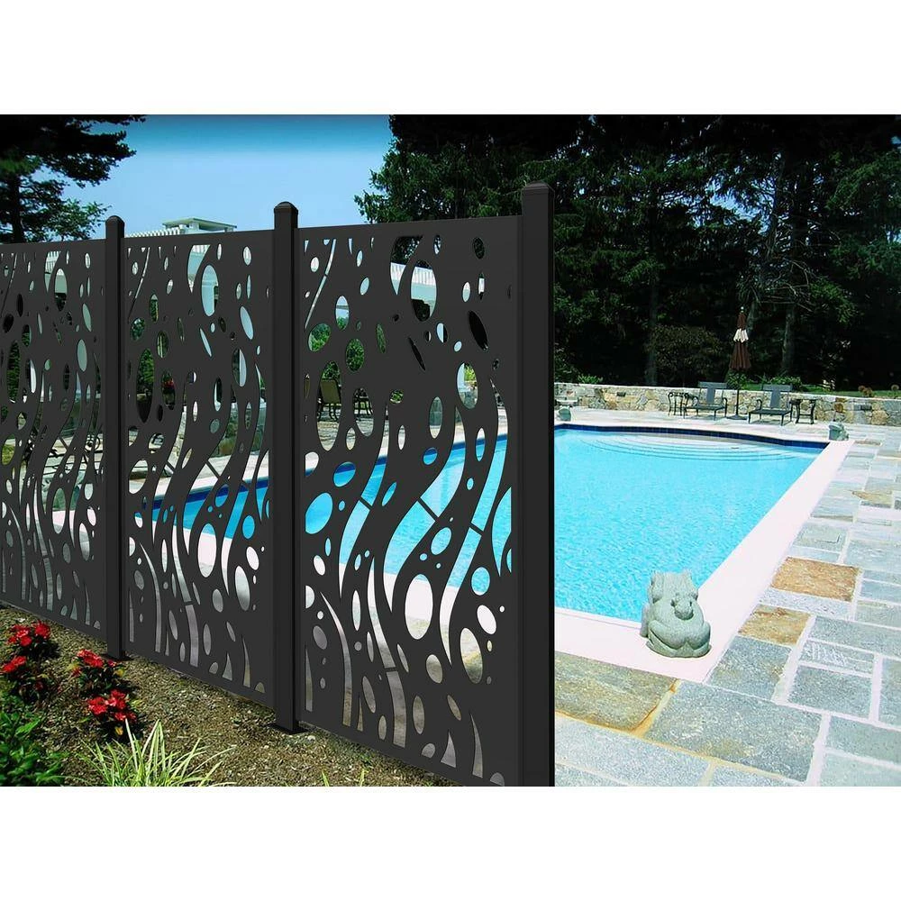 Ejoy 72 in. x 36 in. Black Decorative Composite PE Garden Fence Panel (Set of 3-Piece) - Image 2