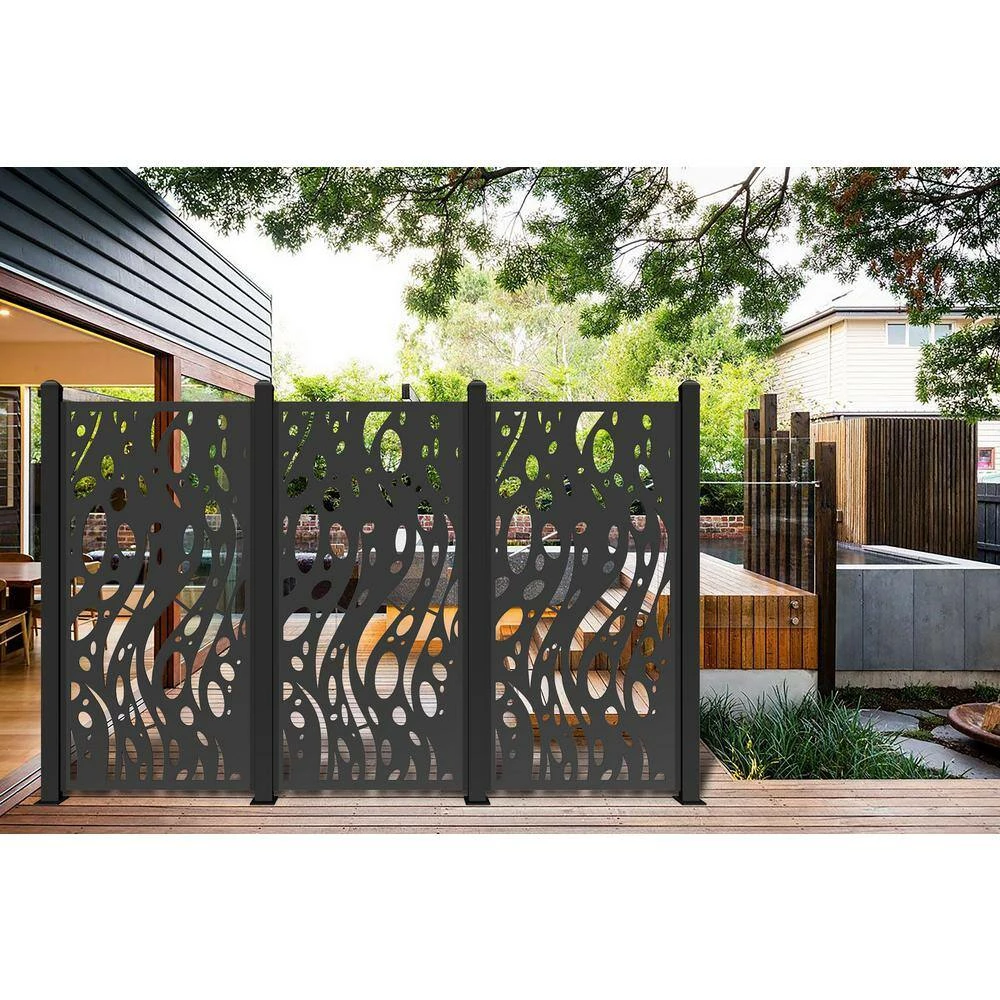 Ejoy 72 in. x 36 in. Black Decorative Composite PE Garden Fence Panel (Set of 3-Piece) - Image 11