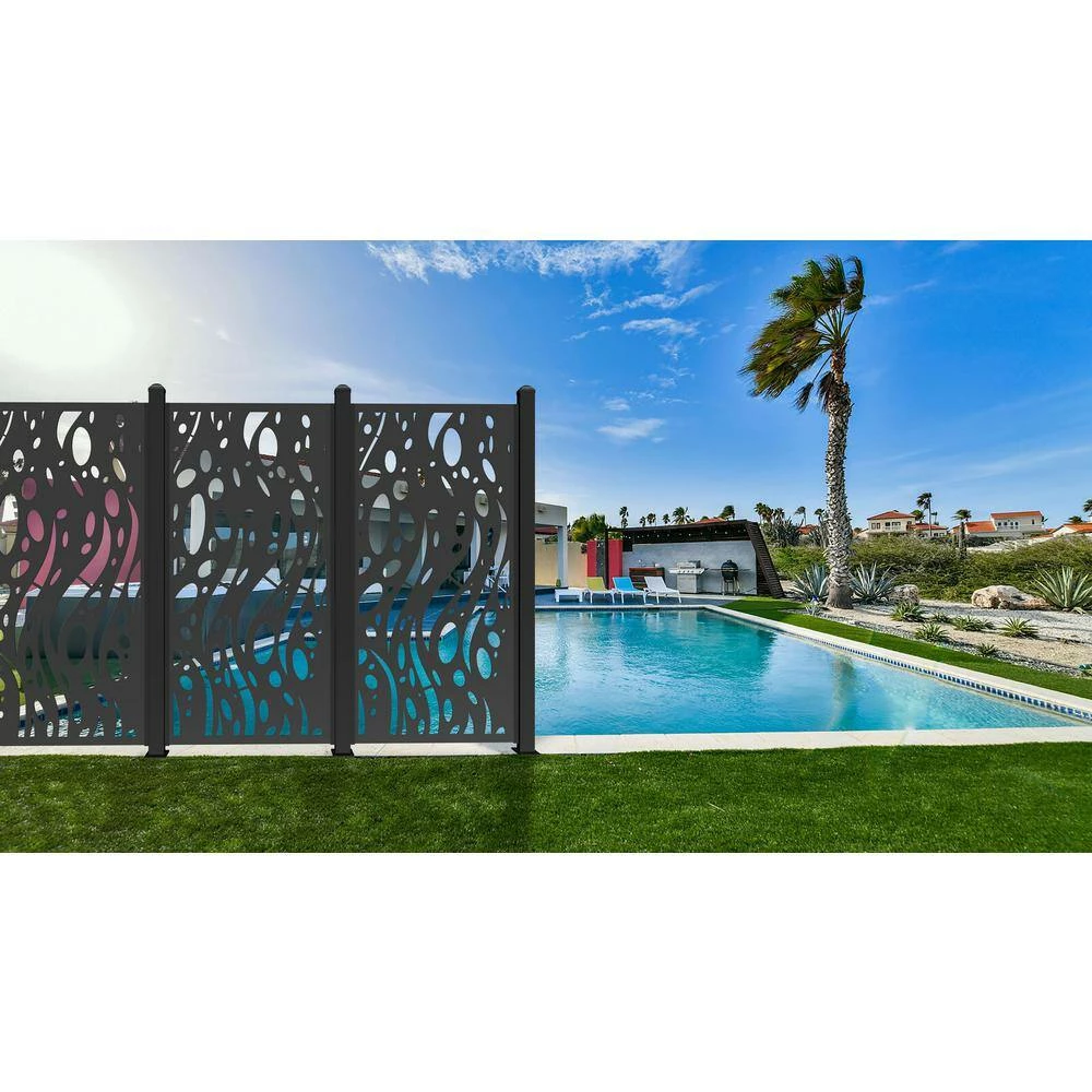 Ejoy 72 in. x 36 in. Black Decorative Composite PE Garden Fence Panel (Set of 3-Piece) - Image 3