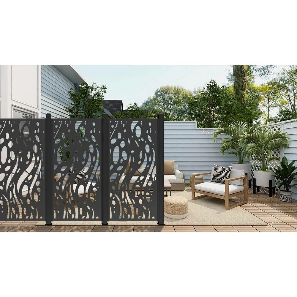 Ejoy 72 in. x 36 in. Black Decorative Composite PE Garden Fence Panel (Set of 3-Piece) - Image 10