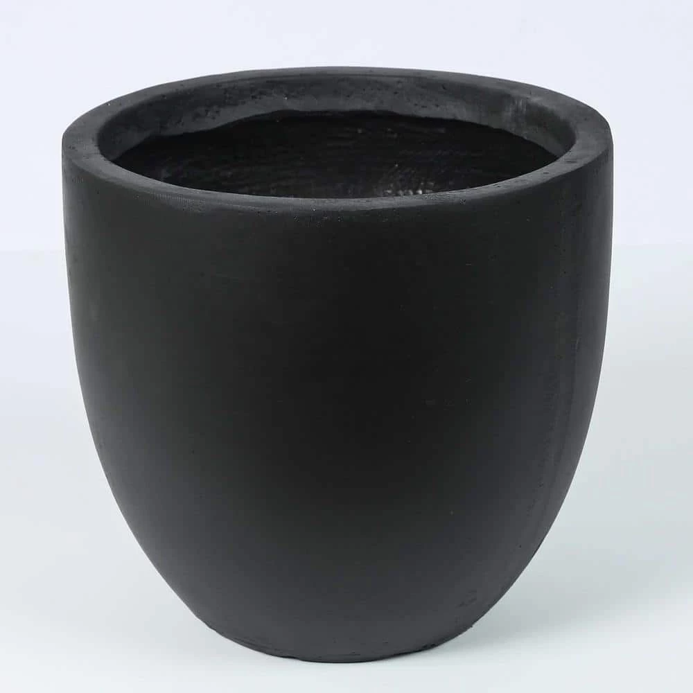 LuxenHome Small Round Black Fiberclay Planter