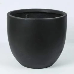 LuxenHome Medium Round Black Fiberclay Planter