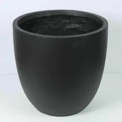 LuxenHome Large Round Black Fiberclay Planter