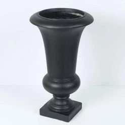 LuxenHome Small Black Fiberclay Urn Planter