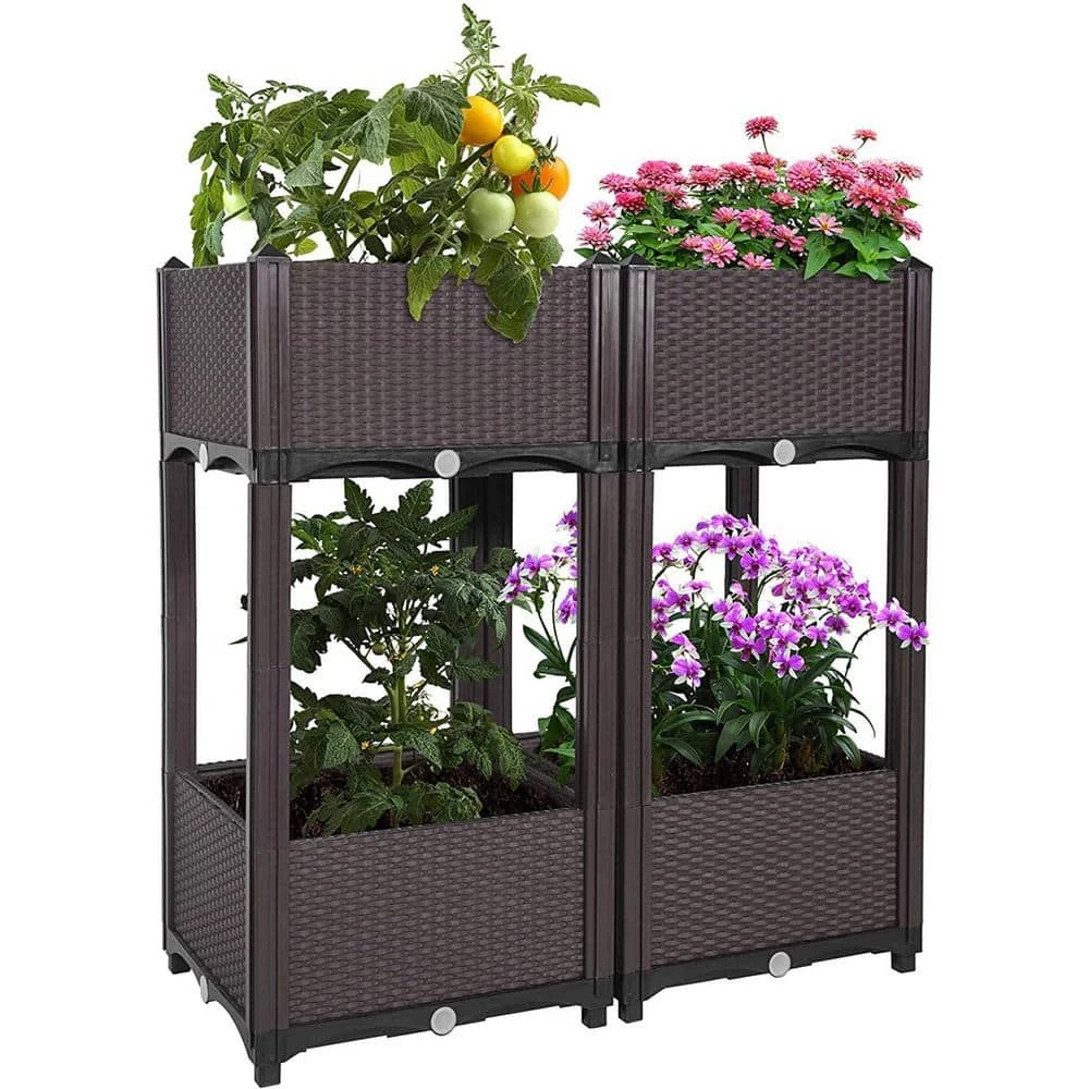 Ejoy DIY Elevated Garden Vegetable and Flower Plastic Planter Box Kit (2 Set) - Image 5