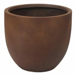 LuxenHome Large Round Rusty Brown MGO Planter