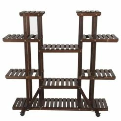 LuxenHome 9-Tier Wood Shelf Mobile Plant Stand