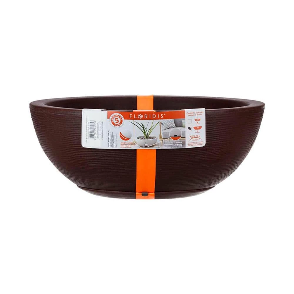 FLORIDIS Amsterdan Large Brown Stone Effect Resin Planter Bowl - Image 3
