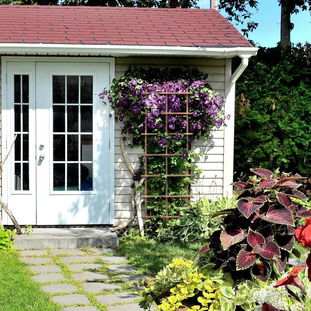 Outdoor Essentials Homestead 72 in. Walnut‐Tone Grid Ladder Trellis (2‐Pack) - Image 5