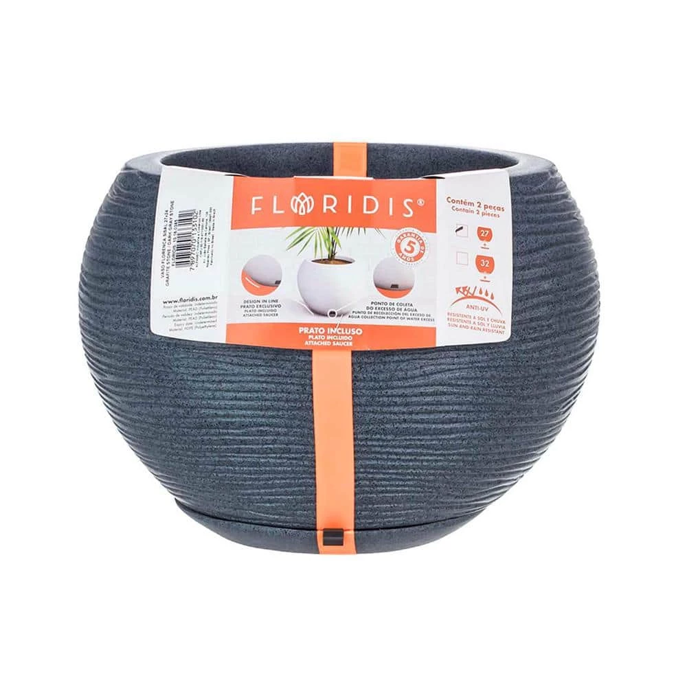 FLORIDIS Florence Medium Dark Grey Resin Planter Bowl - Image 3