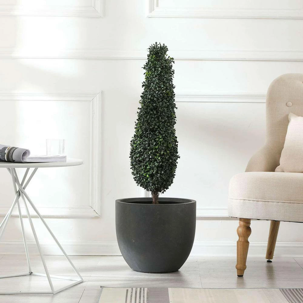 LuxenHome Medium Round Stone Fiberclay Planter - Image 4