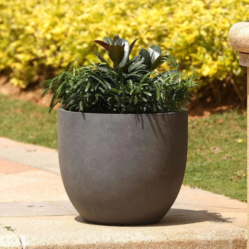 LuxenHome Medium Round Stone Fiberclay Planter - Image 3