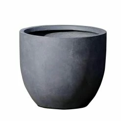 LuxenHome Large Round Stone Fiberclay Planter