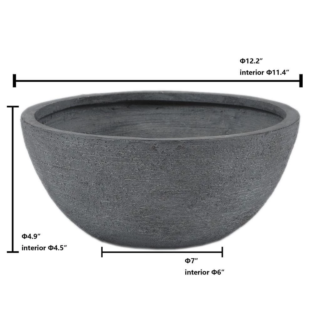 LuxenHome Dark Gray MGO Round Planter - Image 2