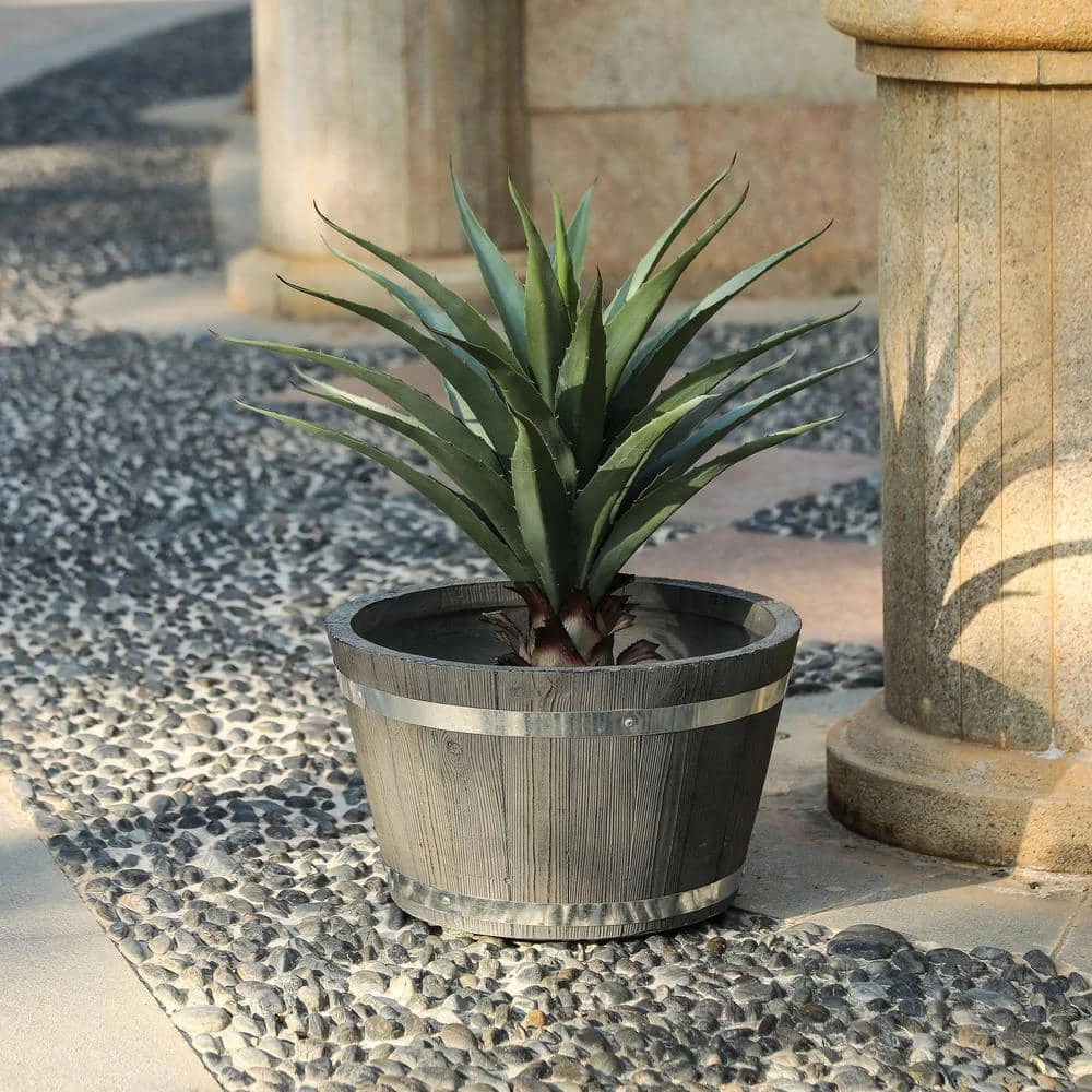LuxenHome 17.3 in. Dia. MgO Fiberclay Plank Style Planter - Image 2
