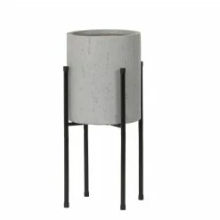 LuxenHome Gray MgO Planter with Metal Stand (1-Pack)