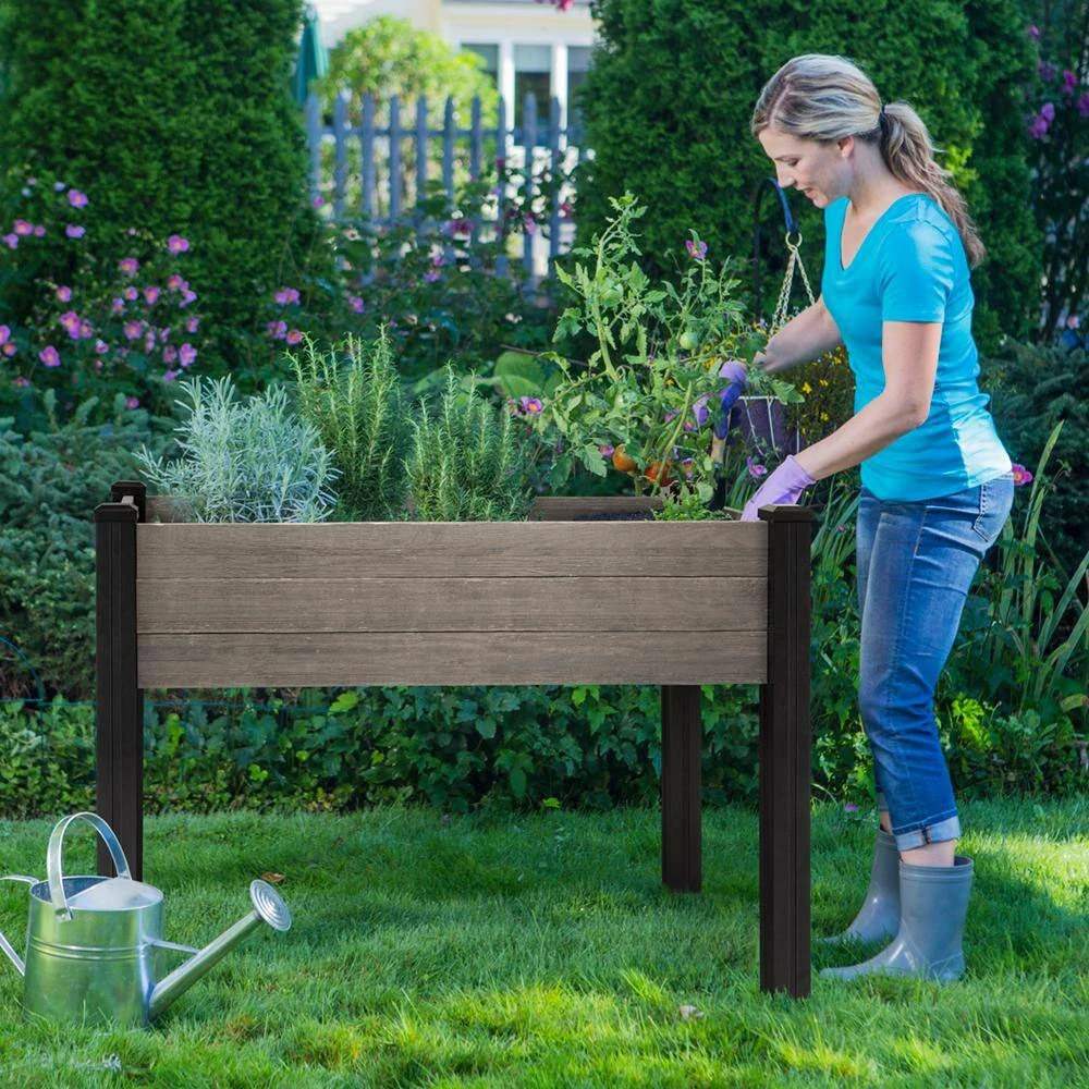 Outdoor Essentials Haven Rustic 2 ft. x 4 ft. Gray Elevated Garden Planter - Image 4