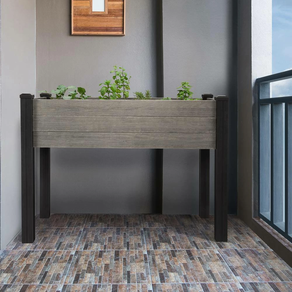 Outdoor Essentials Haven Rustic 2 ft. x 4 ft. Gray Elevated Garden Planter - Image 3