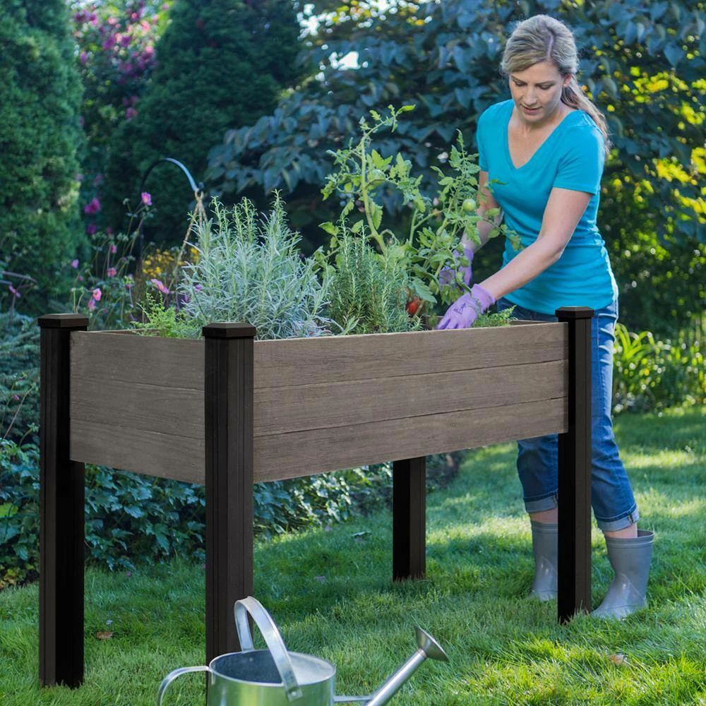 Outdoor Essentials Haven Rustic 2 ft. x 4 ft. Gray Elevated Garden Planter - Image 2