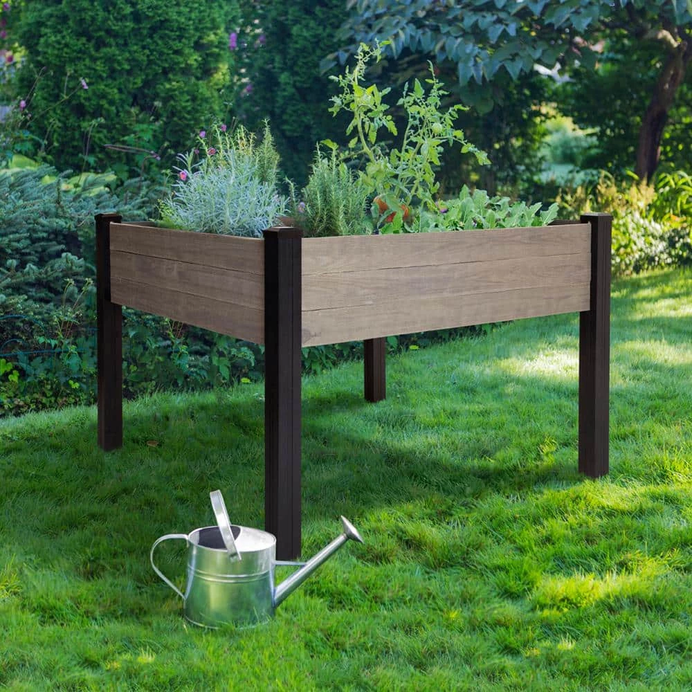 Outdoor Essentials Haven Rustic 4 ft. x 4 ft. Gray Elevated Garden Planter - Image 3