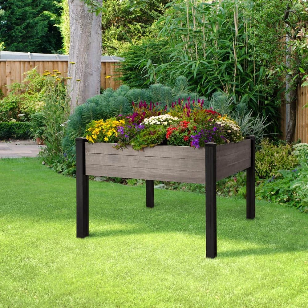 Outdoor Essentials Haven Rustic 4 ft. x 4 ft. Gray Elevated Garden Planter - Image 2