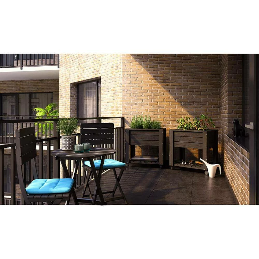 Ejoy 40 in. x 32 in. x 20 in. Dark Grey Wooden Elevated Planter with Shelf and Wheels - Image 10