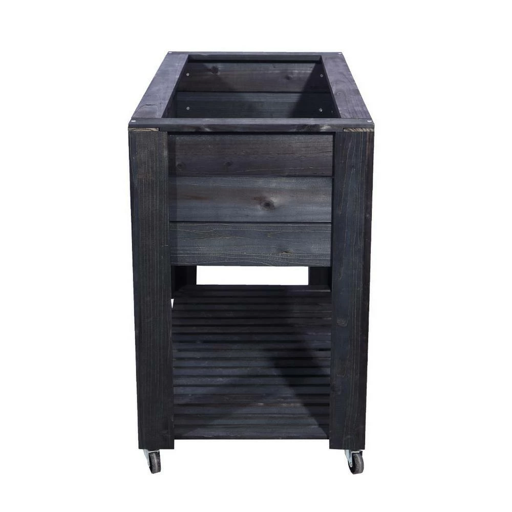 Ejoy 40 in. x 32 in. x 20 in. Dark Grey Wooden Elevated Planter with Shelf and Wheels - Image 5