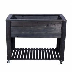 Ejoy 40 in. x 32 in. x 20 in. Dark Grey Wooden Elevated Planter with Shelf and Wheels
