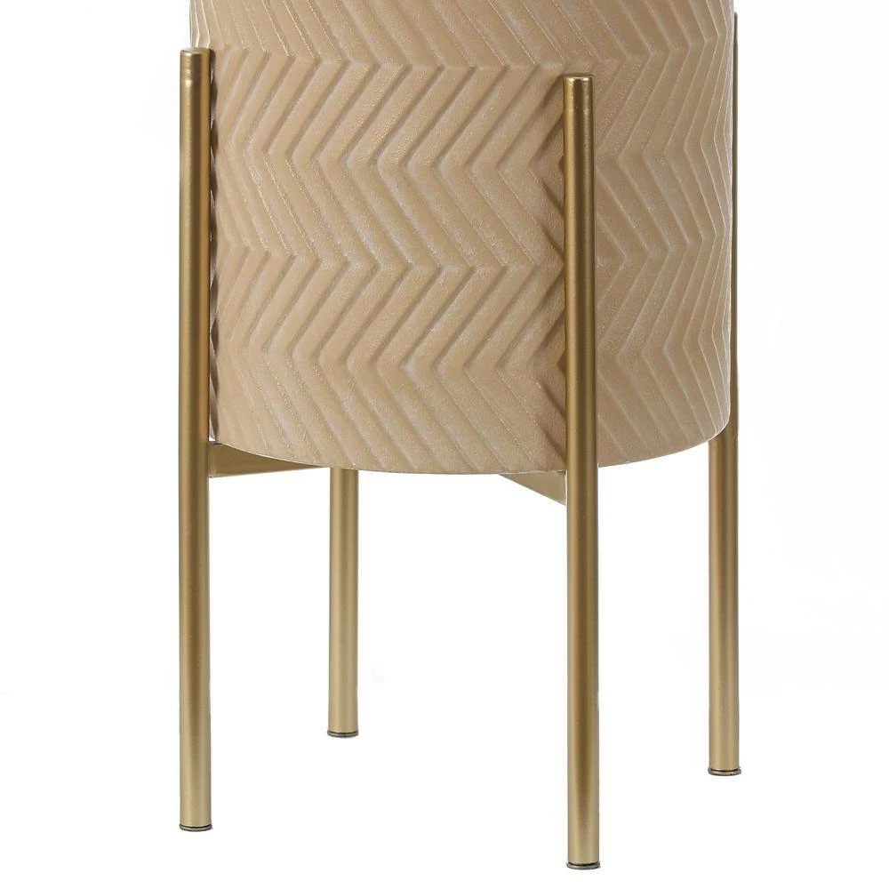 LuxenHome Light Gold Metal Cachepot Planters with Gold Metal Stands (2-Pack) - Image 5