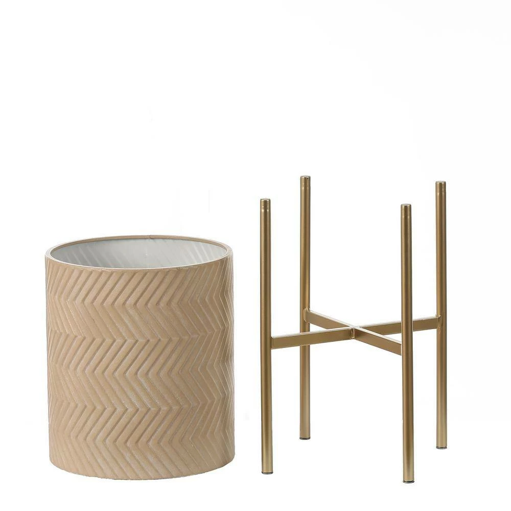 LuxenHome Light Gold Metal Cachepot Planters with Gold Metal Stands (2-Pack) - Image 3