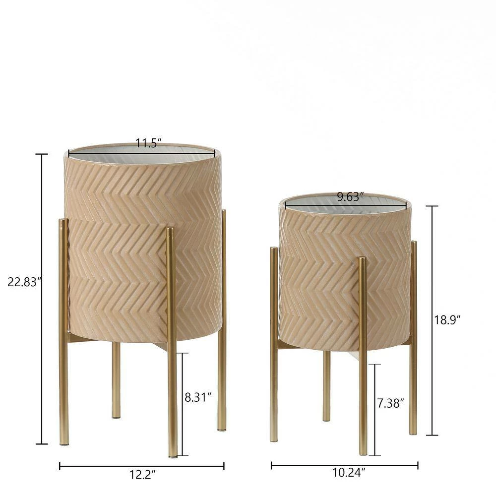 LuxenHome Light Gold Metal Cachepot Planters with Gold Metal Stands (2-Pack) - Image 6