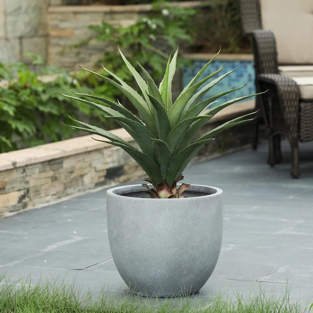 LuxenHome Large Round Light Gray MgO Planter - Image 3