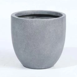 LuxenHome Large Round Light Gray MgO Planter