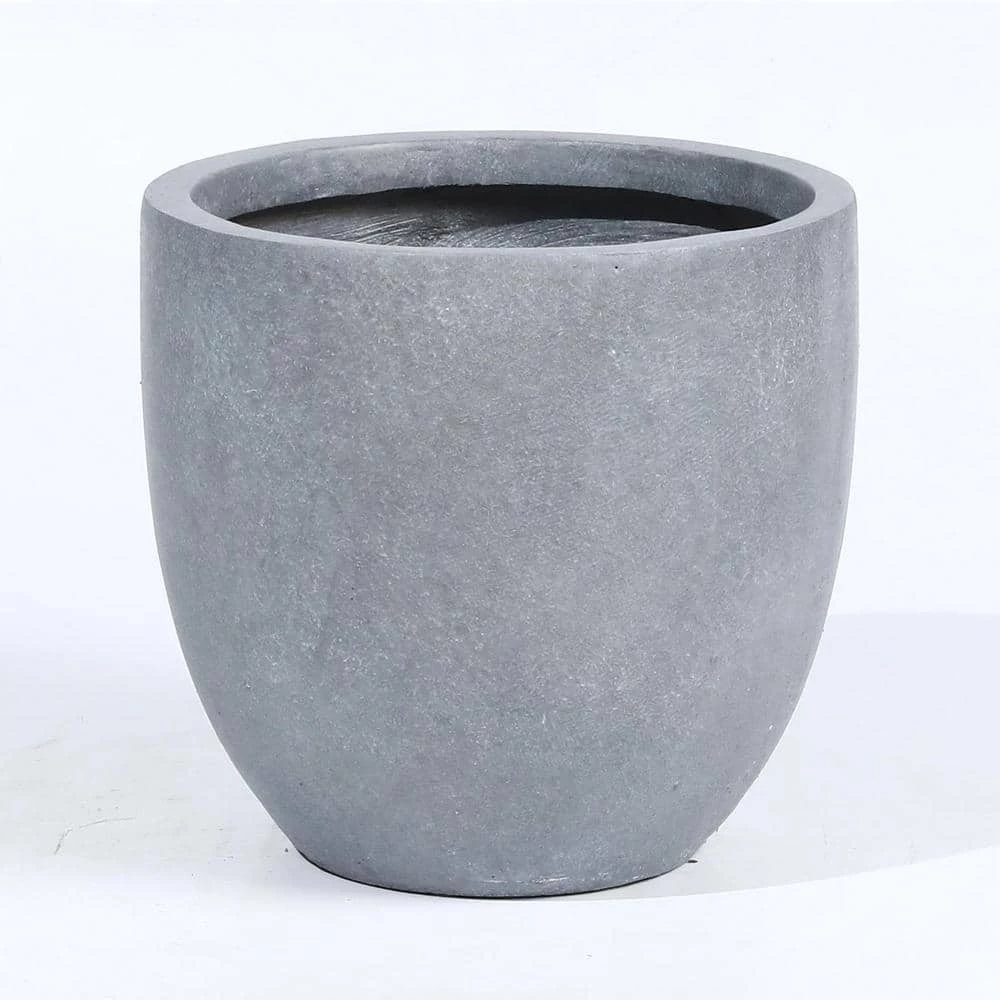 LuxenHome Large Round Light Gray MgO Planter