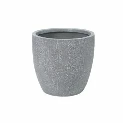 LuxenHome 13 in. H Round Light Gray MgO Planter