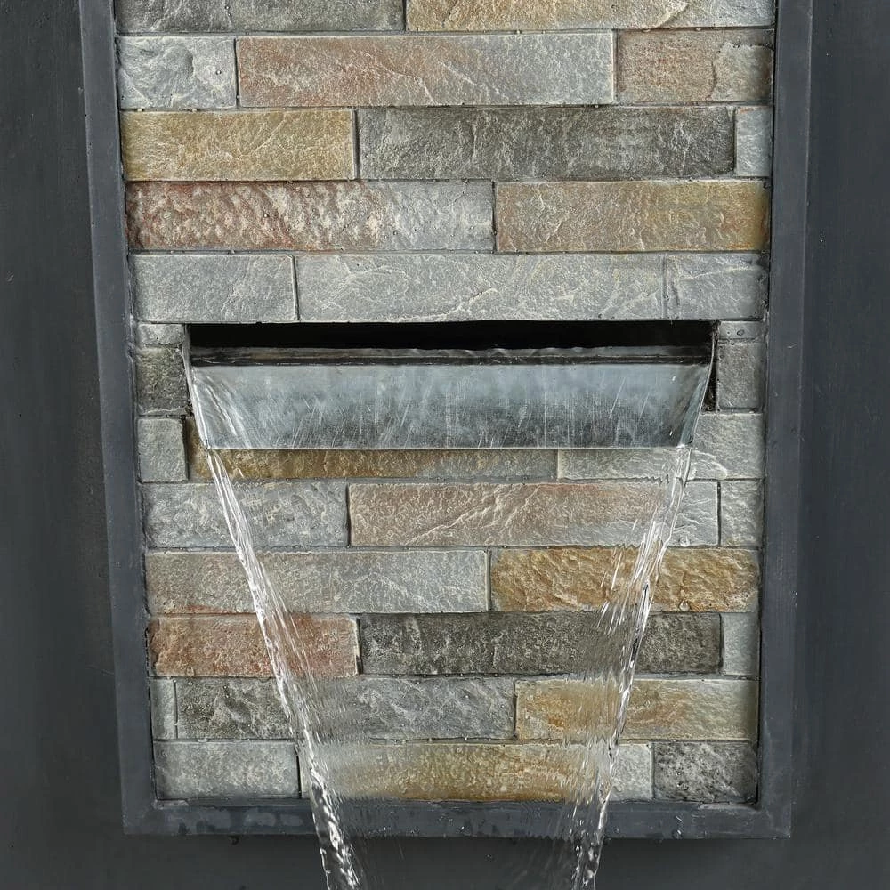 LuxenHome Gray and Brick Resin Rectangular Waterfall Outdoor Fountain - Image 5