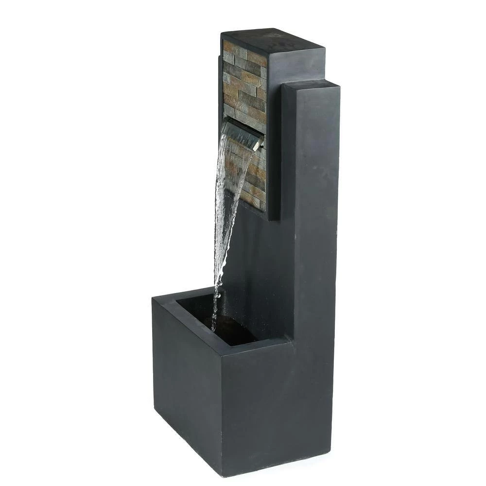 LuxenHome Gray and Brick Resin Rectangular Waterfall Outdoor Fountain - Image 3