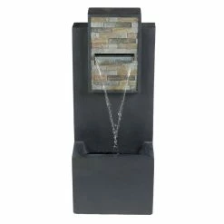 LuxenHome Gray and Brick Resin Rectangular Waterfall Outdoor Fountain