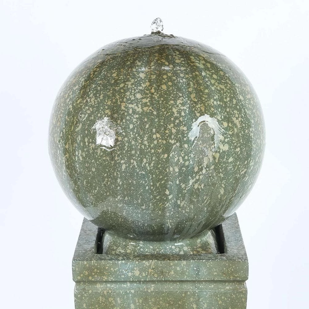 LuxenHome 34.5 in. H Stone and Patina Sphere on Pillar Cascade Fountain - Image 4