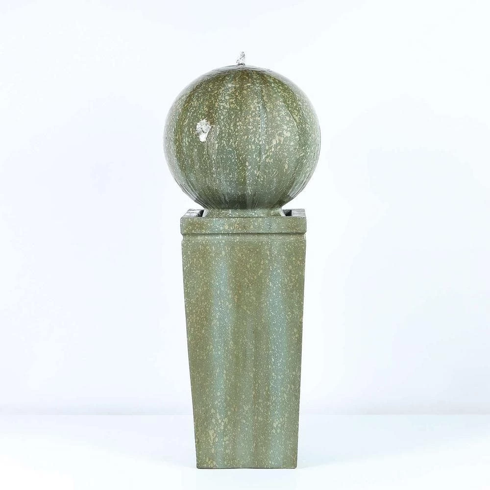LuxenHome 34.5 in. H Stone and Patina Sphere on Pillar Cascade Fountain - Image 2