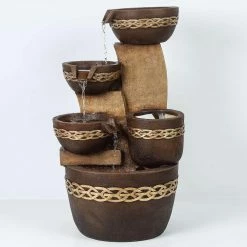 LuxenHome Cement/Resin Cascading Pitchers Outdoor Fountain