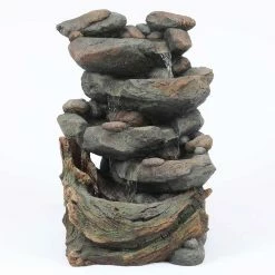 LuxenHome Polyresin 28 in. H Cascading Rock Outdoor Fountain