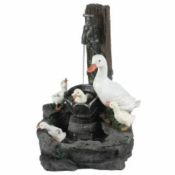 LuxenHome Resin Duck Family Outdoor Patio Cascade Fountain