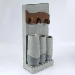 LuxenHome Cement Modern Pots Outdoor Patio Cascade Fountain with LED Light