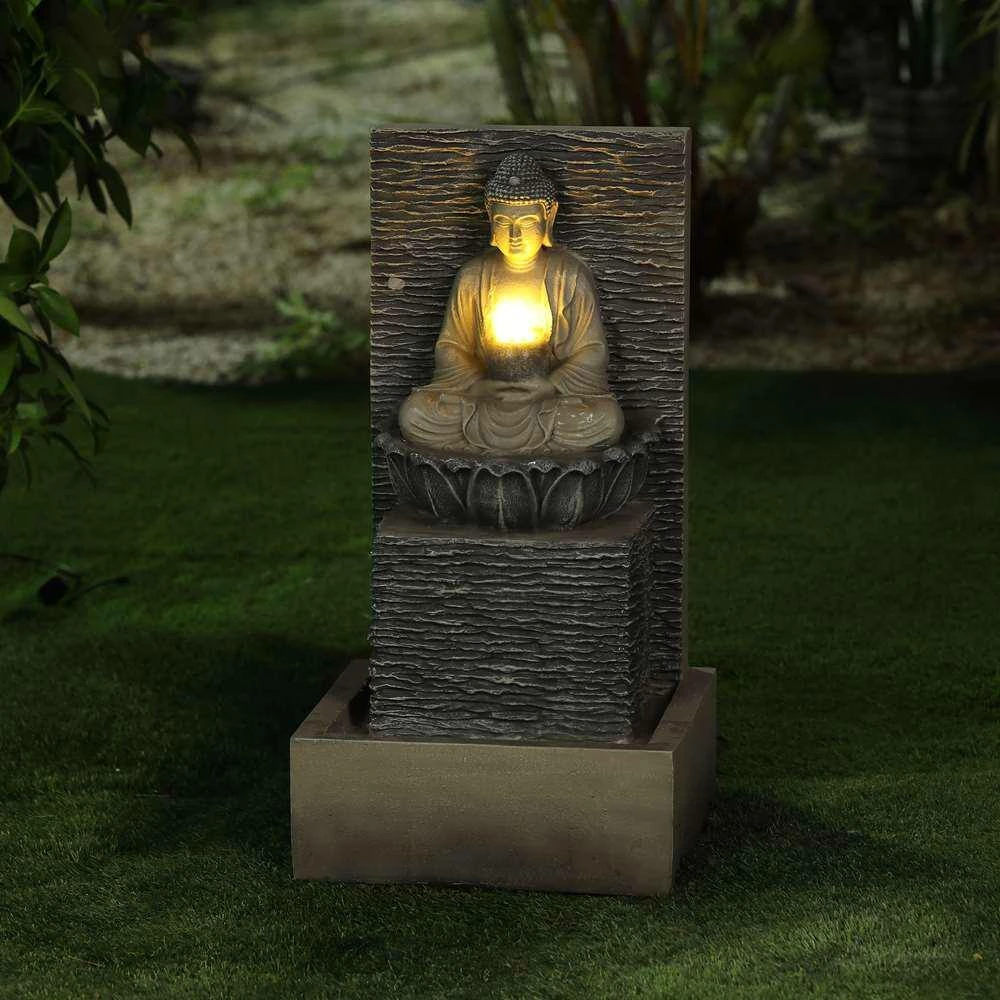 LuxenHome Polyresin Meditating Buddha with Pedestal Patio Cascade Fountain with LED Lights - Image 7
