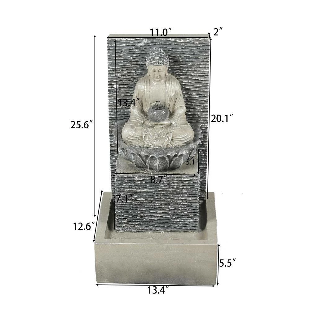 LuxenHome Polyresin Meditating Buddha with Pedestal Patio Cascade Fountain with LED Lights - Image 5