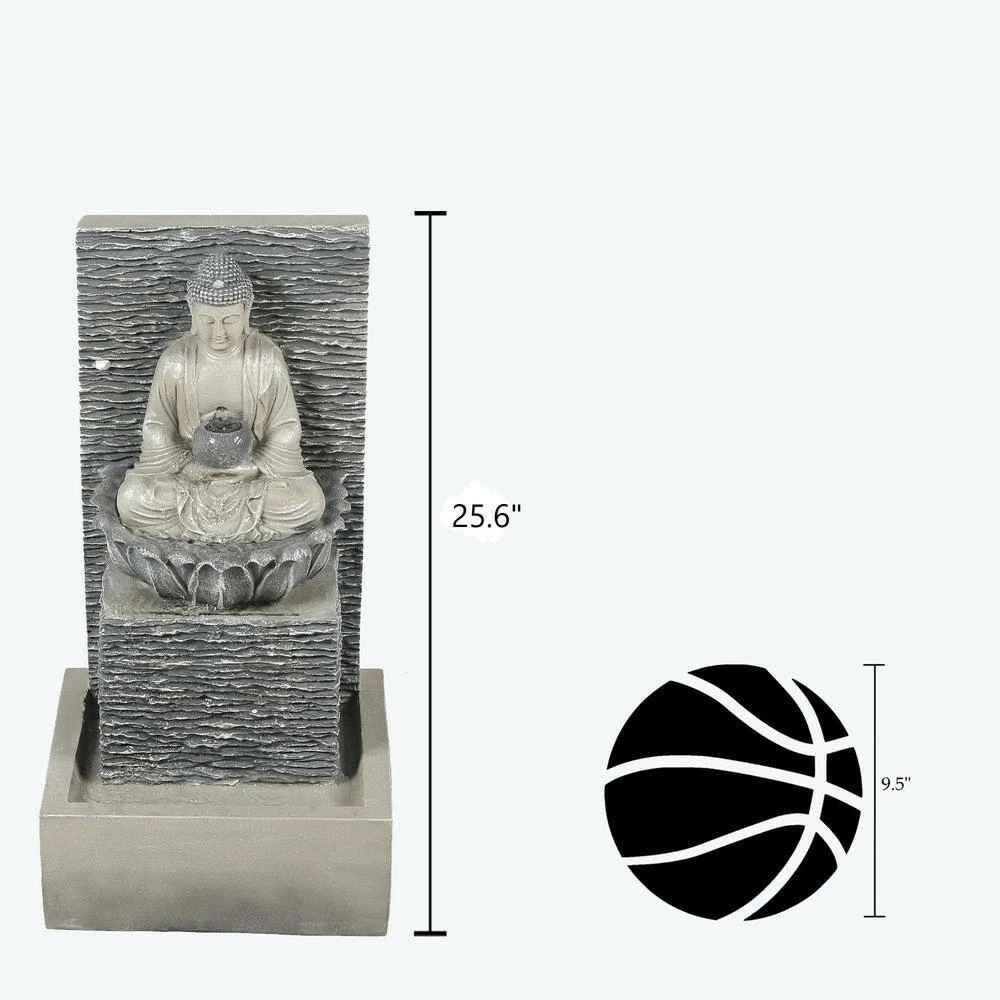 LuxenHome Polyresin Meditating Buddha with Pedestal Patio Cascade Fountain with LED Lights - Image 6